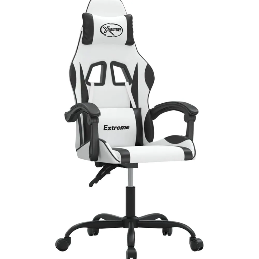 vidaXL Silla gaming giratoria cuero sintético Blanco y negro