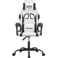 vidaXL Silla gaming giratoria cuero sintético Blanco y negro