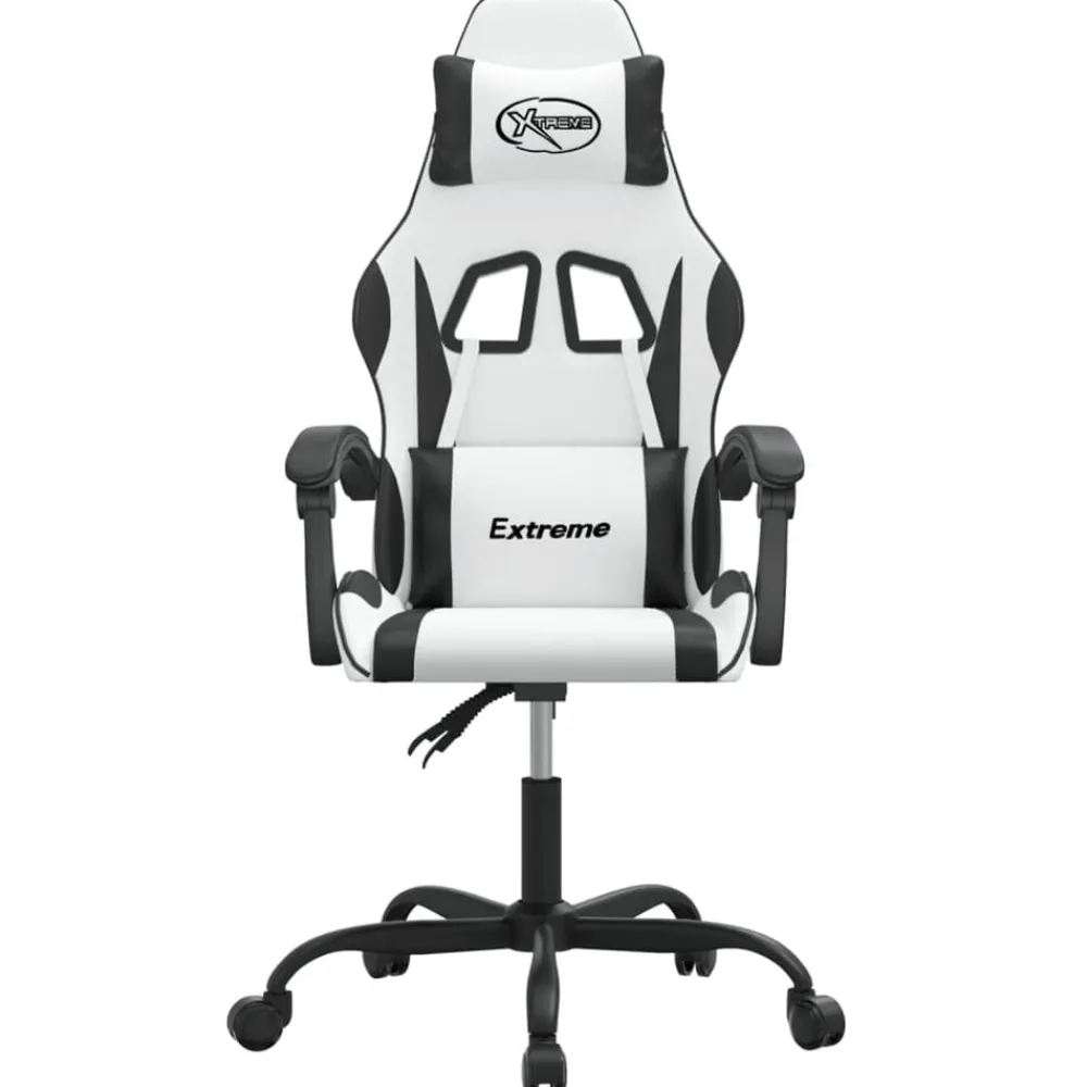 vidaXL Silla gaming giratoria cuero sintético Blanco y negro