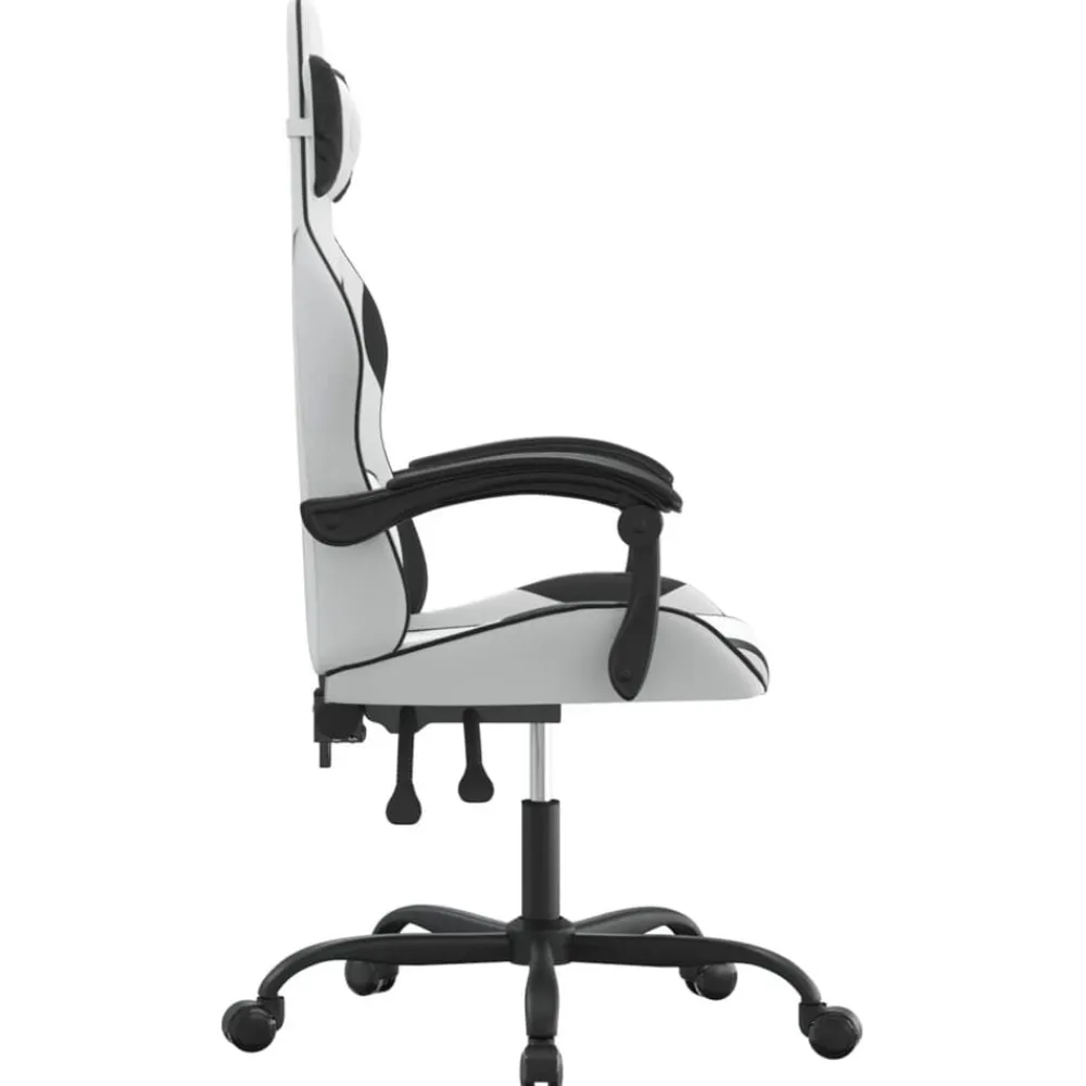 vidaXL Silla gaming giratoria cuero sintético Blanco y negro