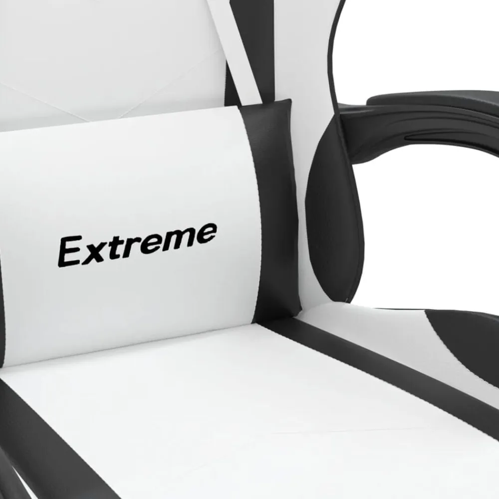 vidaXL Silla gaming giratoria cuero sintético Blanco y negro