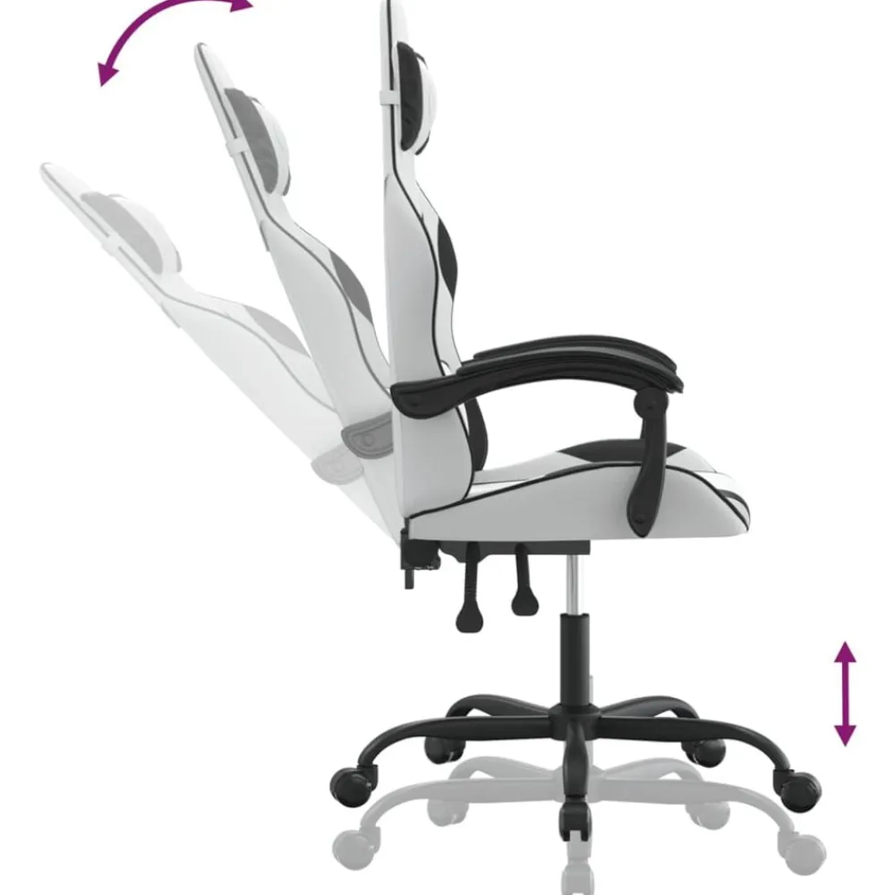 vidaXL Silla gaming giratoria cuero sintético Blanco y negro