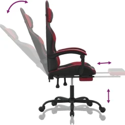 vidaXL Silla gaming giratoria y reposapiés cuero sintético Negro y rojo tinto