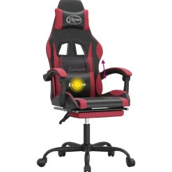 vidaXL Silla gaming giratoria y reposapiés cuero sintético Negro y rojo tinto
