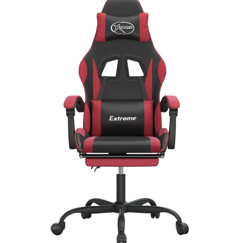 vidaXL Silla gaming giratoria y reposapiés cuero sintético Negro y rojo tinto