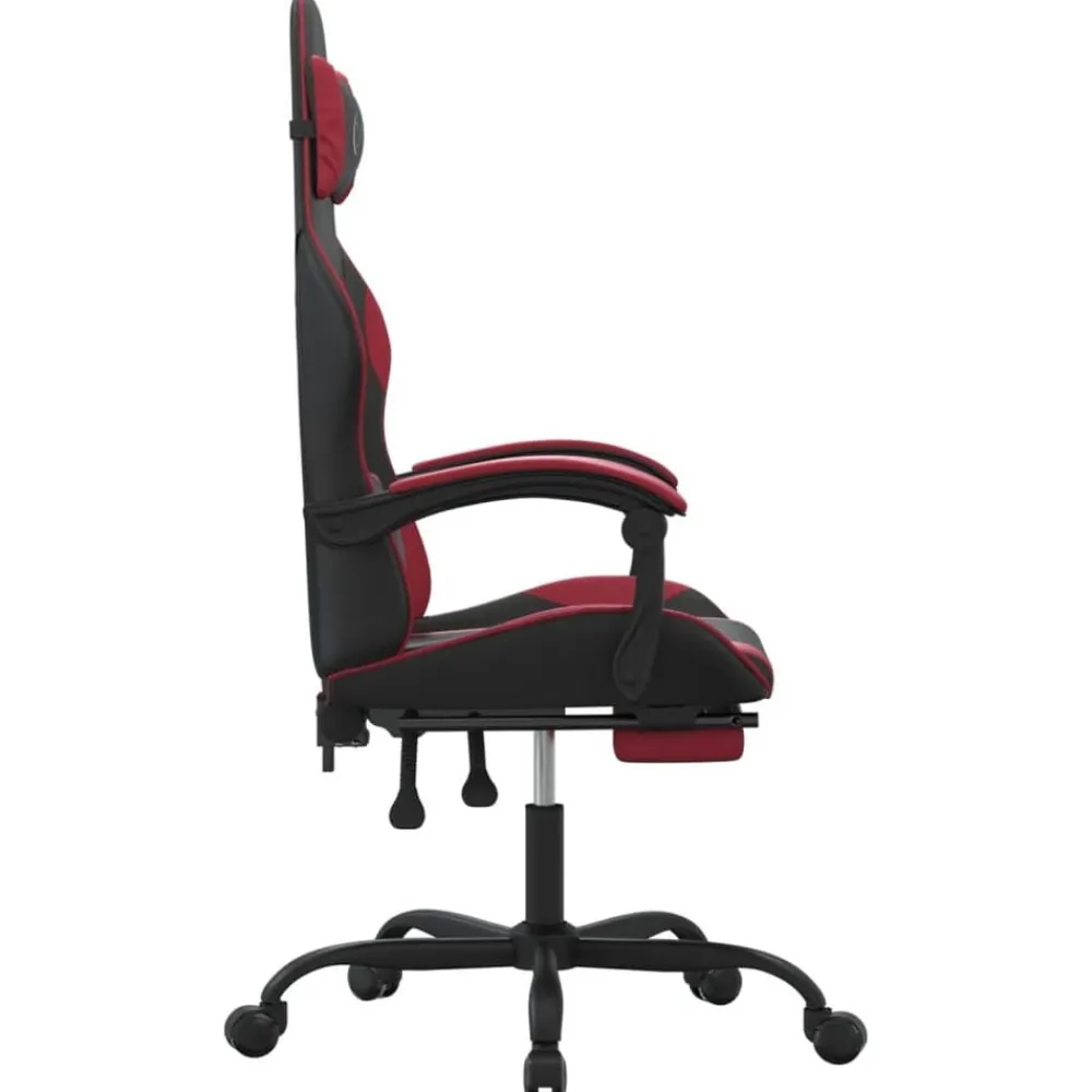 vidaXL Silla gaming giratoria y reposapiés cuero sintético Negro y rojo tinto