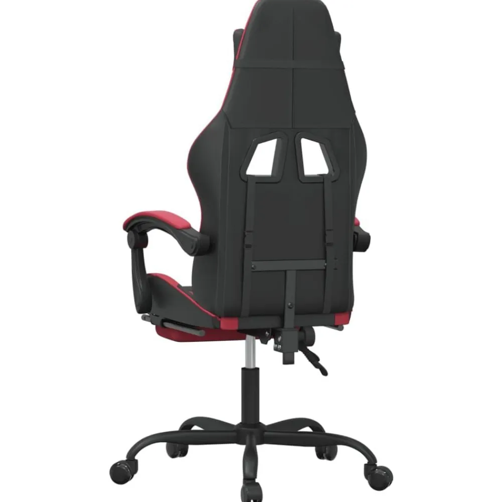 vidaXL Silla gaming giratoria y reposapiés cuero sintético Negro y rojo tinto