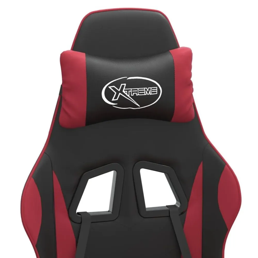 vidaXL Silla gaming giratoria y reposapiés cuero sintético Negro y rojo tinto