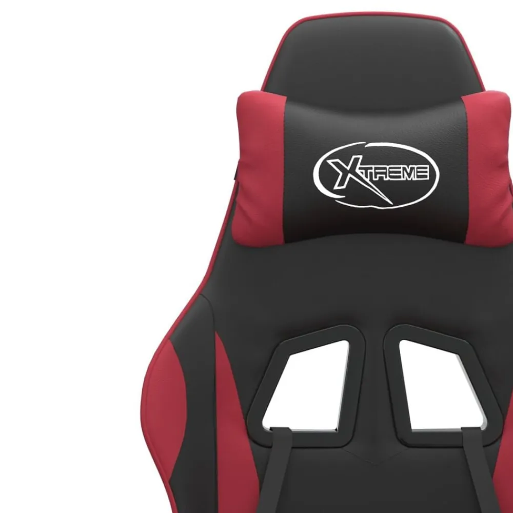 vidaXL Silla gaming giratoria y reposapiés cuero sintético Negro y rojo tinto