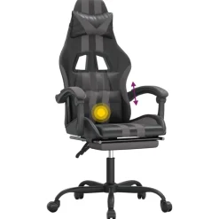 vidaXL Silla gaming giratoria y reposapiés cuero sintético negro gris Negro y gris Best