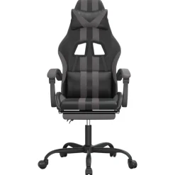 vidaXL Silla gaming giratoria y reposapiés cuero sintético negro gris Negro y gris Best
