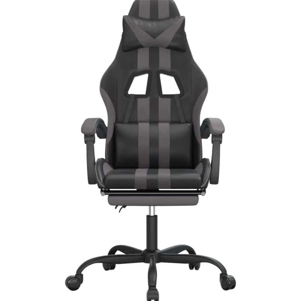 vidaXL Silla gaming giratoria y reposapiés cuero sintético negro gris Negro y gris Best