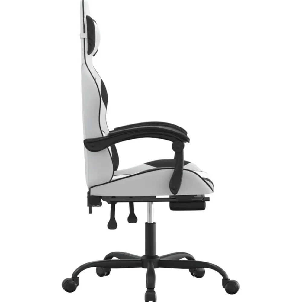 vidaXL Sillas-Silla gaming giratoria reposapiés cuero sintético blanco negro