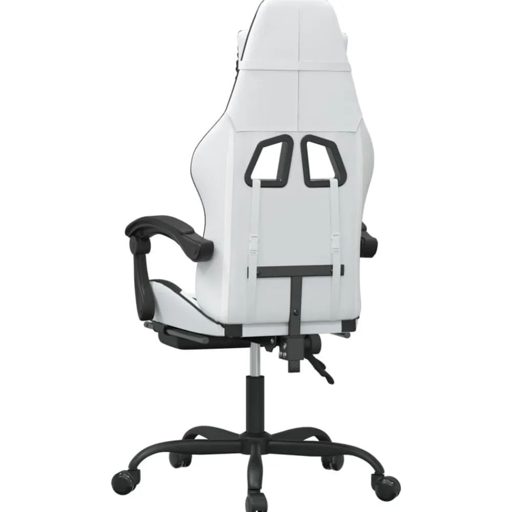 vidaXL Sillas-Silla gaming giratoria reposapiés cuero sintético blanco negro