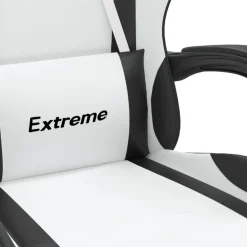 vidaXL Sillas-Silla gaming giratoria reposapiés cuero sintético blanco negro