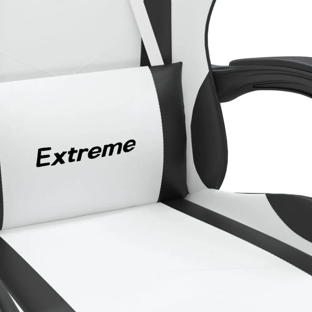 vidaXL Sillas-Silla gaming giratoria reposapiés cuero sintético blanco negro