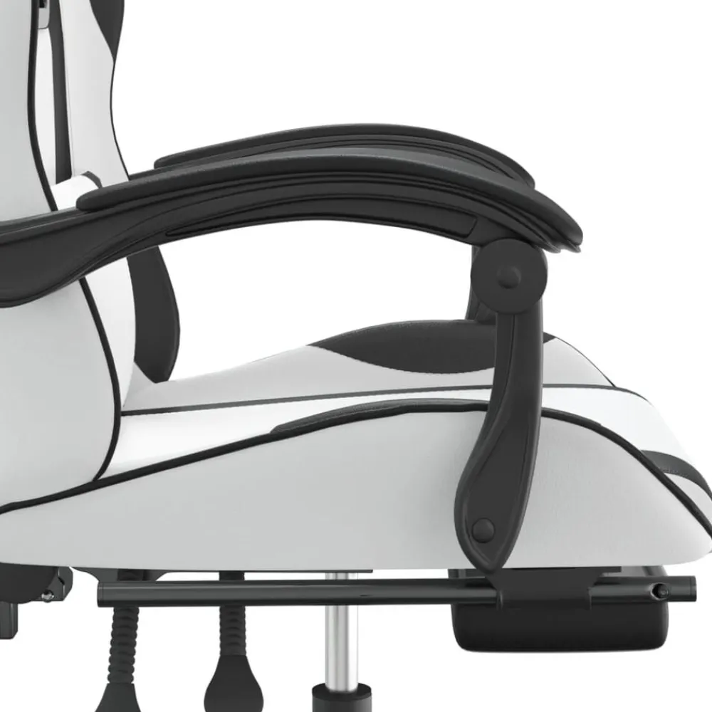 vidaXL Sillas-Silla gaming giratoria reposapiés cuero sintético blanco negro
