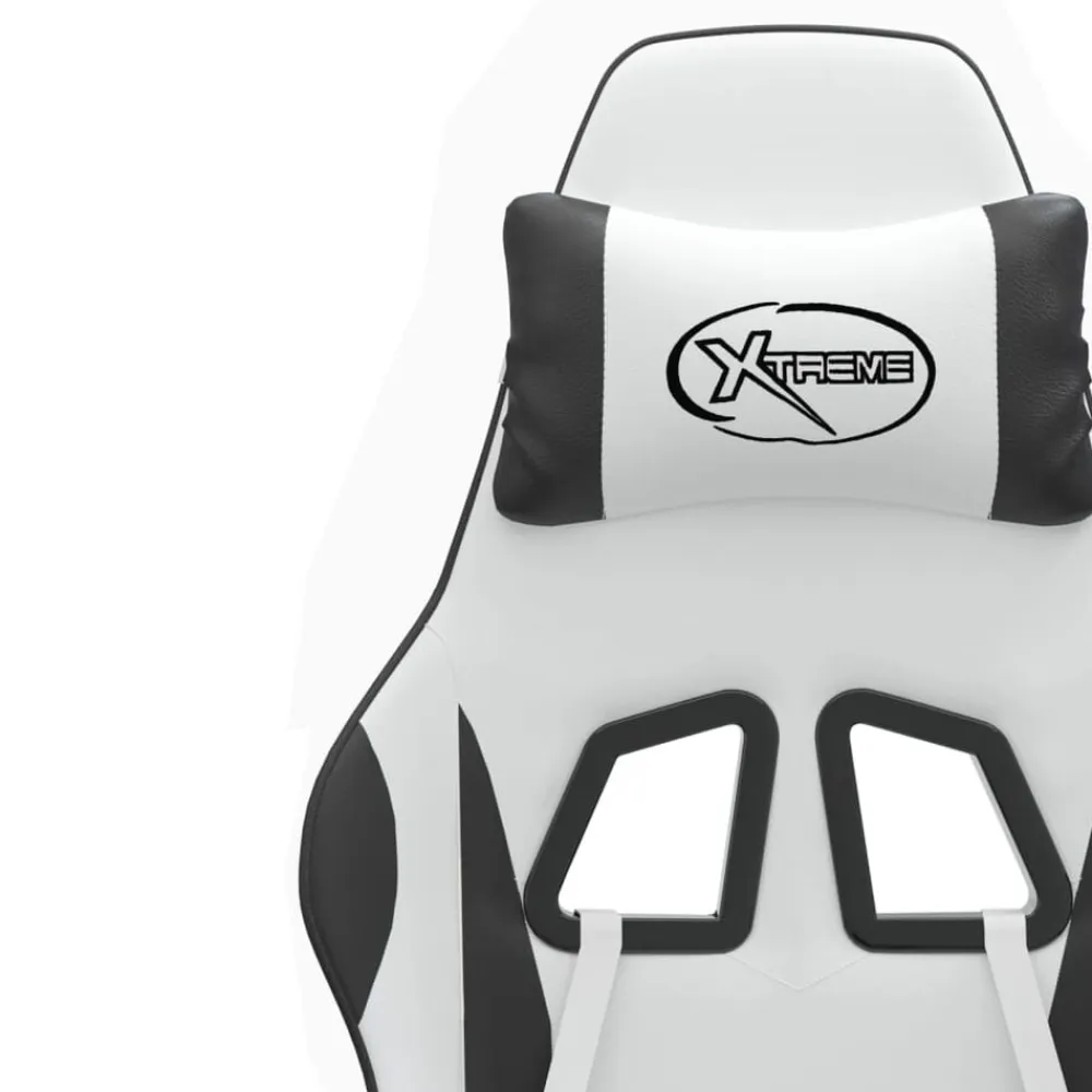 vidaXL Sillas-Silla gaming giratoria reposapiés cuero sintético blanco negro