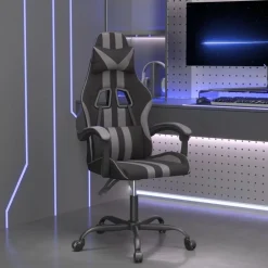 vidaXL Silla gaming giratoria cuero sintético Negro y gris