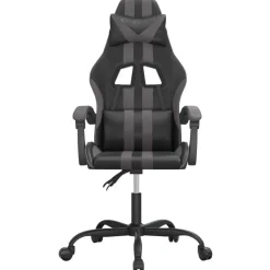 vidaXL Silla gaming giratoria cuero sintético Negro y gris