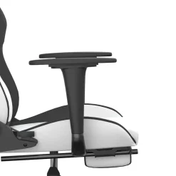 vidaXL Sillas-Silla gaming masaje y reposapiés cuero sintético negro blanco