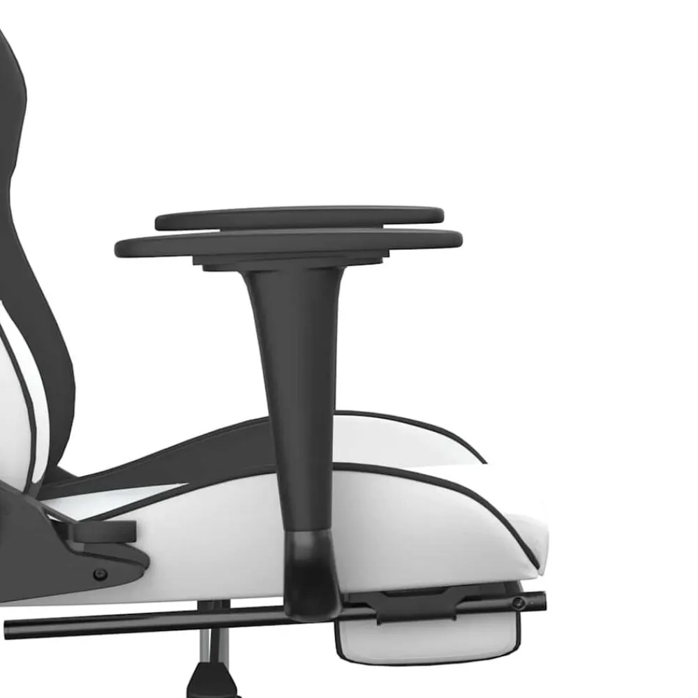 vidaXL Sillas-Silla gaming masaje y reposapiés cuero sintético negro blanco