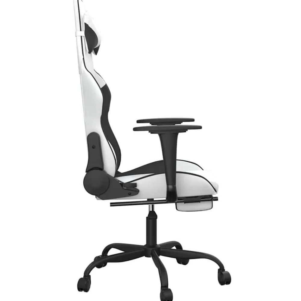 vidaXL Sillas-Silla gaming masaje y reposapiés cuero sintético negro blanco