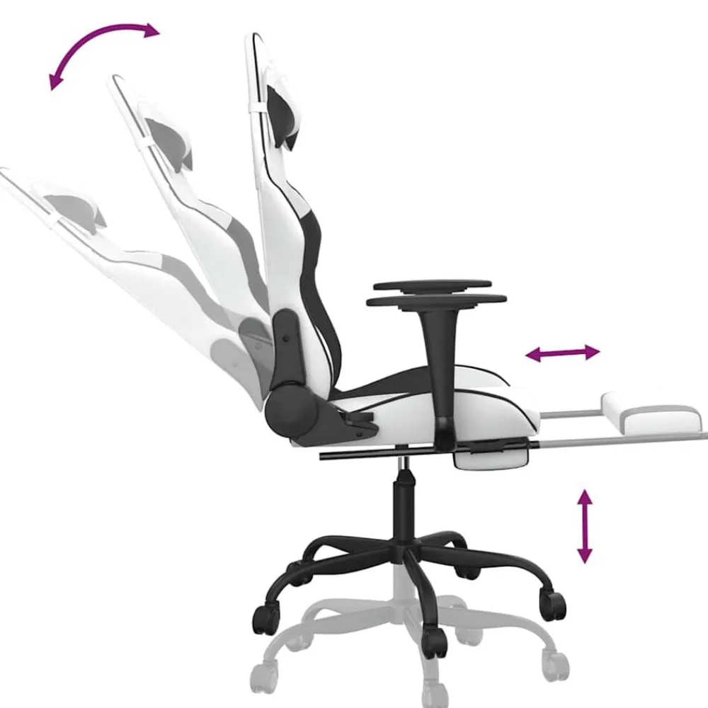 vidaXL Sillas-Silla gaming masaje y reposapiés cuero sintético negro blanco