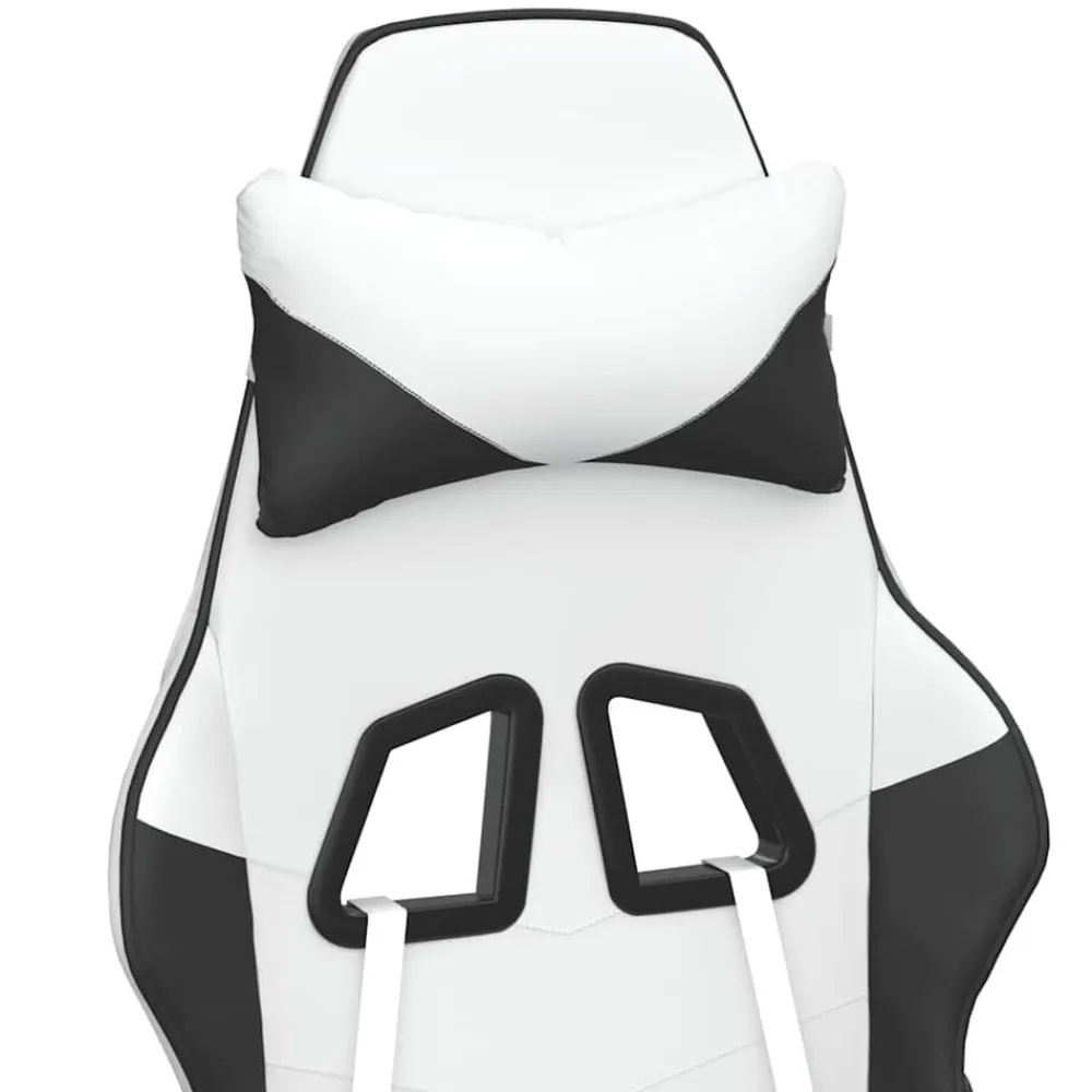 vidaXL Sillas-Silla gaming masaje y reposapiés cuero sintético negro blanco