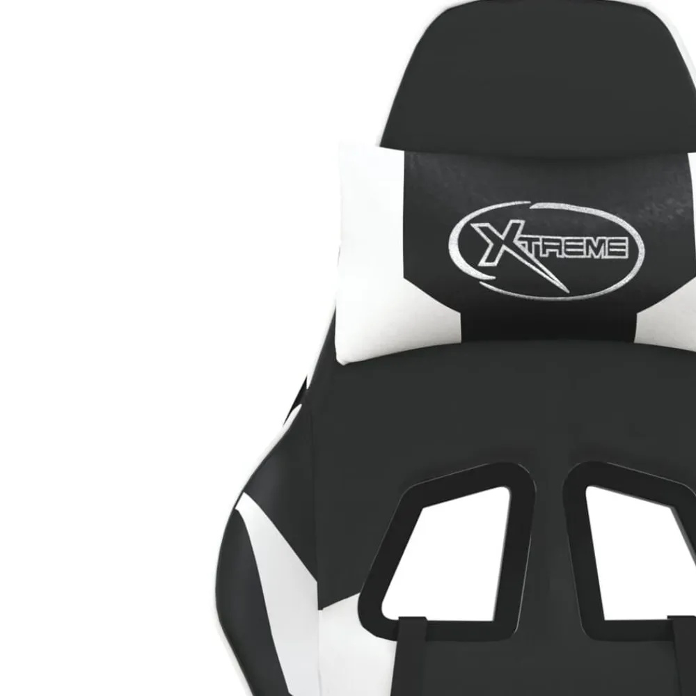 vidaXL Sillas-Silla gaming masaje y reposapiés cuero sintético negro blanco