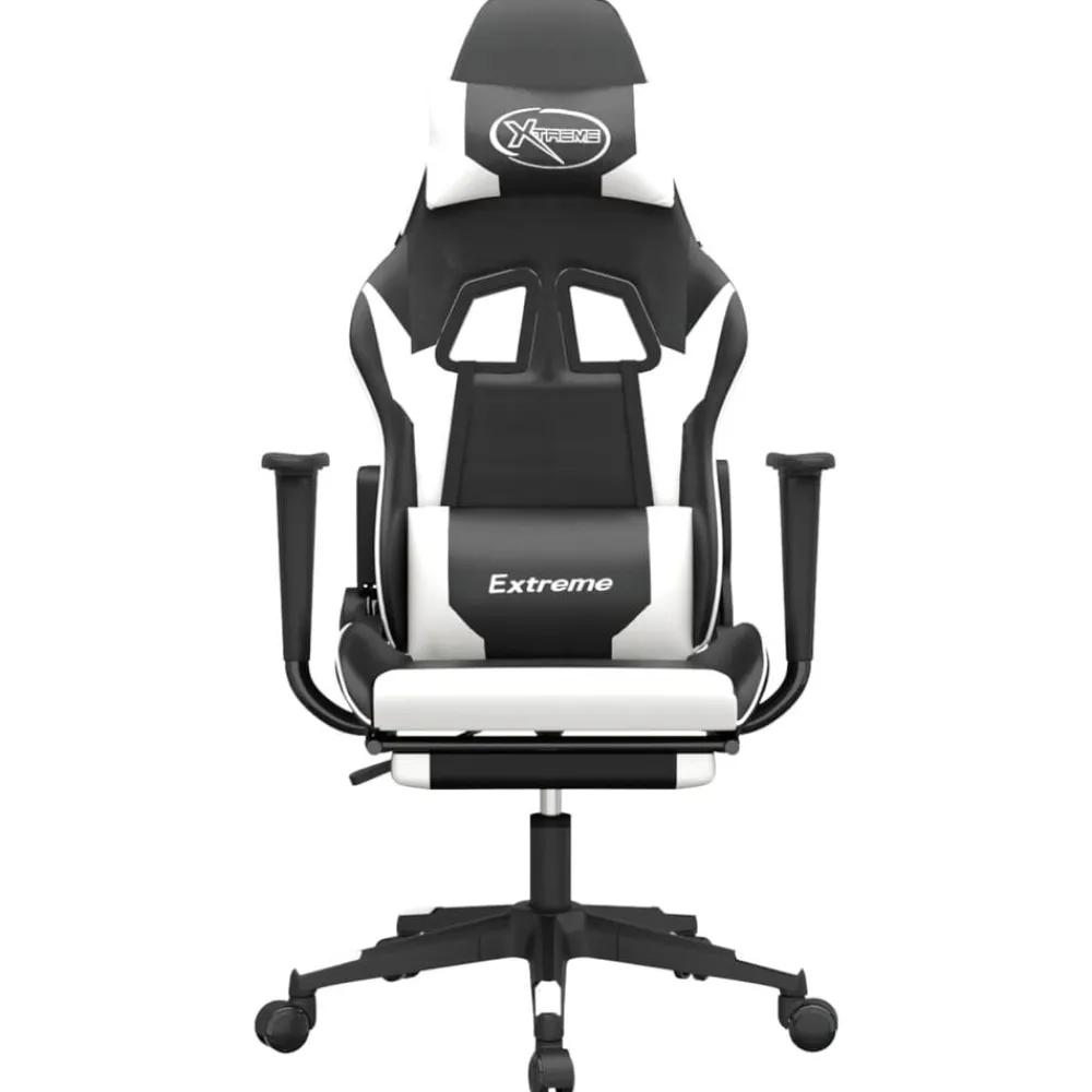 vidaXL Sillas-Silla gaming masaje y reposapiés cuero sintético negro blanco