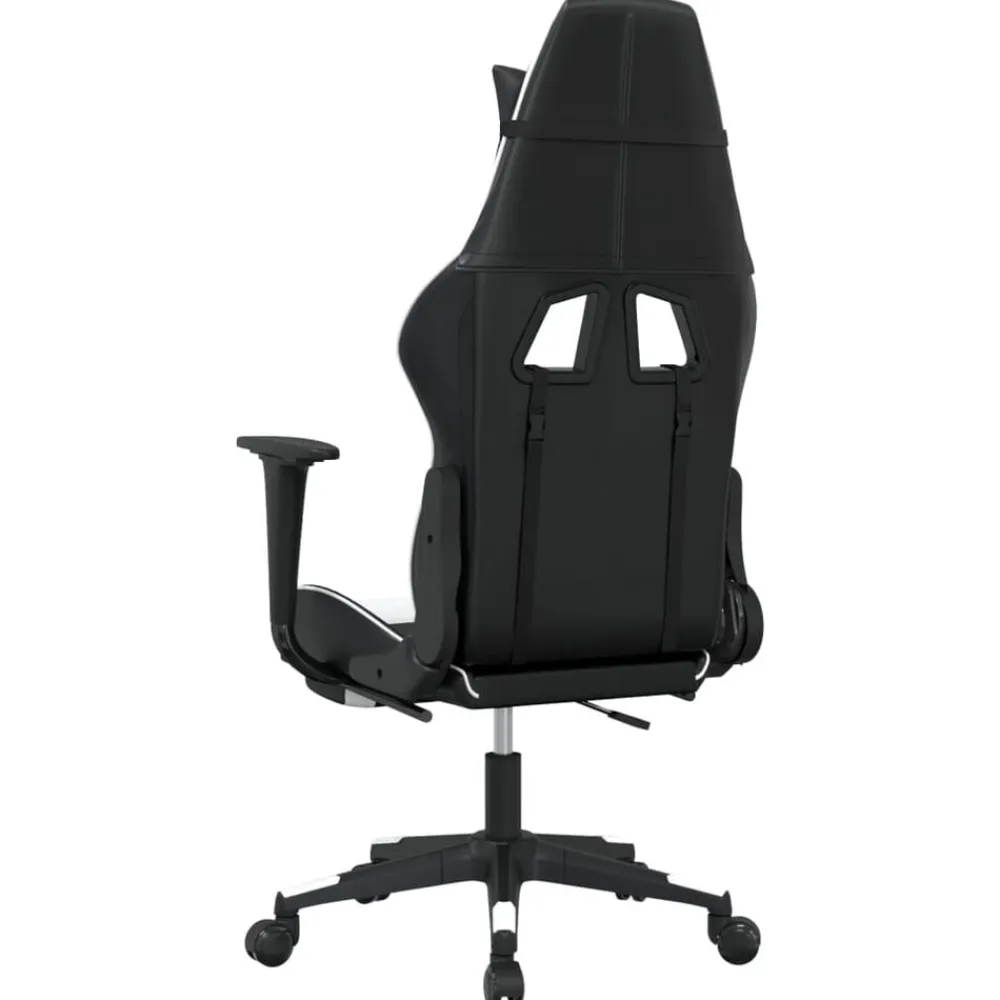 vidaXL Sillas-Silla gaming masaje y reposapiés cuero sintético negro blanco