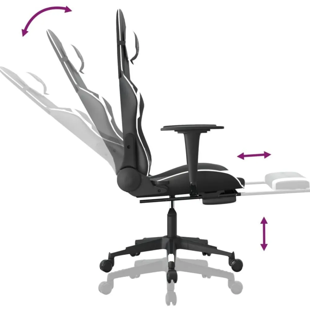 vidaXL Sillas-Silla gaming masaje y reposapiés cuero sintético negro blanco