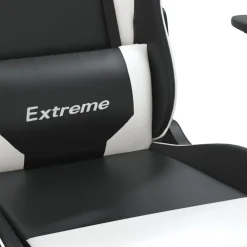 vidaXL Sillas-Silla gaming masaje y reposapiés cuero sintético negro blanco