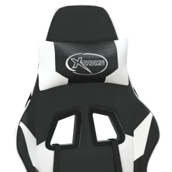 vidaXL Sillas-Silla gaming masaje y reposapiés cuero sintético negro blanco