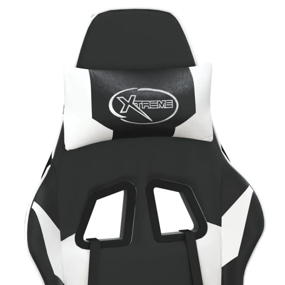 vidaXL Sillas-Silla gaming masaje y reposapiés cuero sintético negro blanco