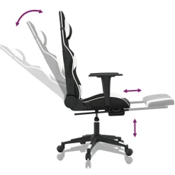 vidaXL Sillas-Silla gaming masaje y reposapiés cuero sintético negro blanco
