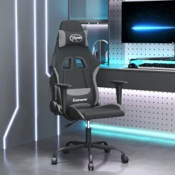 vidaXL Sillas-Silla gaming tela gris claro y negro