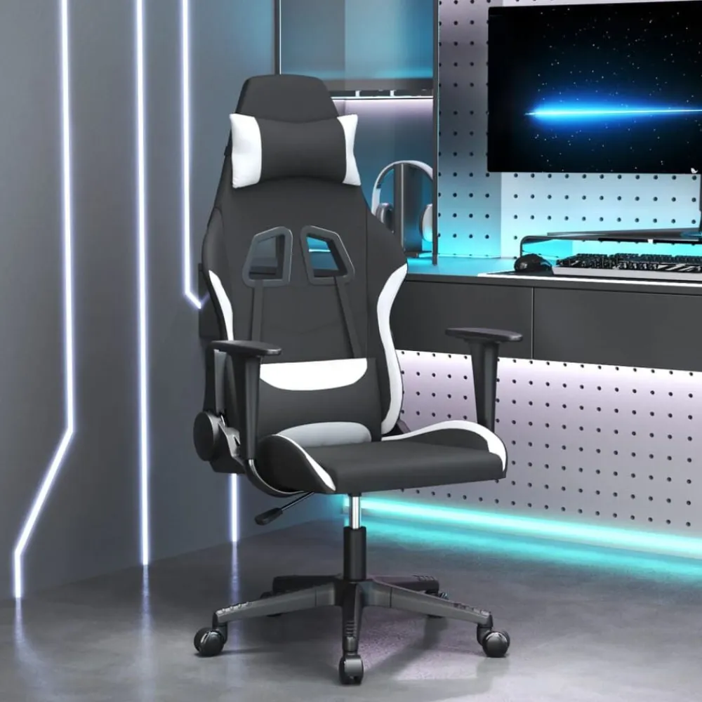 vidaXL Silla gaming tela Negro y blanco New