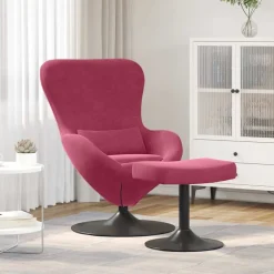 vidaXL Sillas-Silla Huevo con Puff Rojo vino Terciopelo