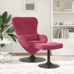 vidaXL Sillas-Silla Huevo con Puff Rojo vino Terciopelo