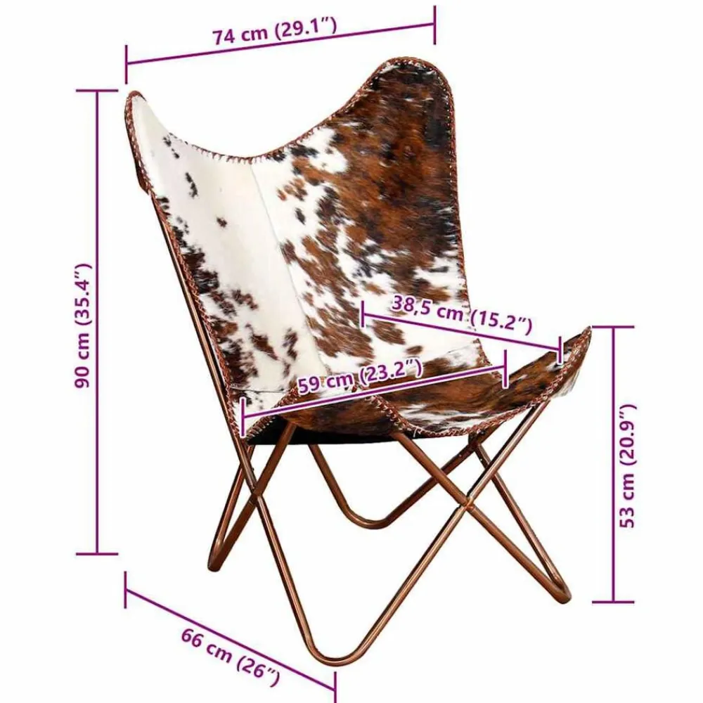vidaXL Silla mariposa de cuero auténtico marrón y blanco Marrón y blanco Best