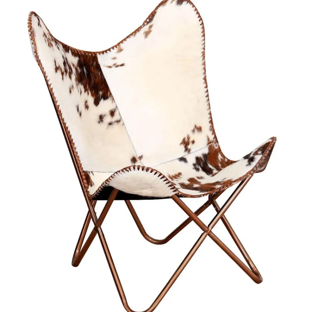vidaXL Silla mariposa de cuero auténtico marrón y blanco Marrón y blanco Best