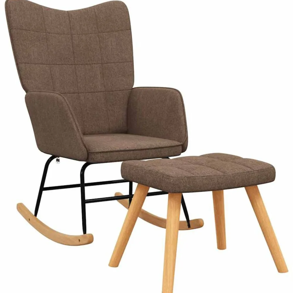 vidaXL Silla mecedora con reposapiés tela marrón Marrón New