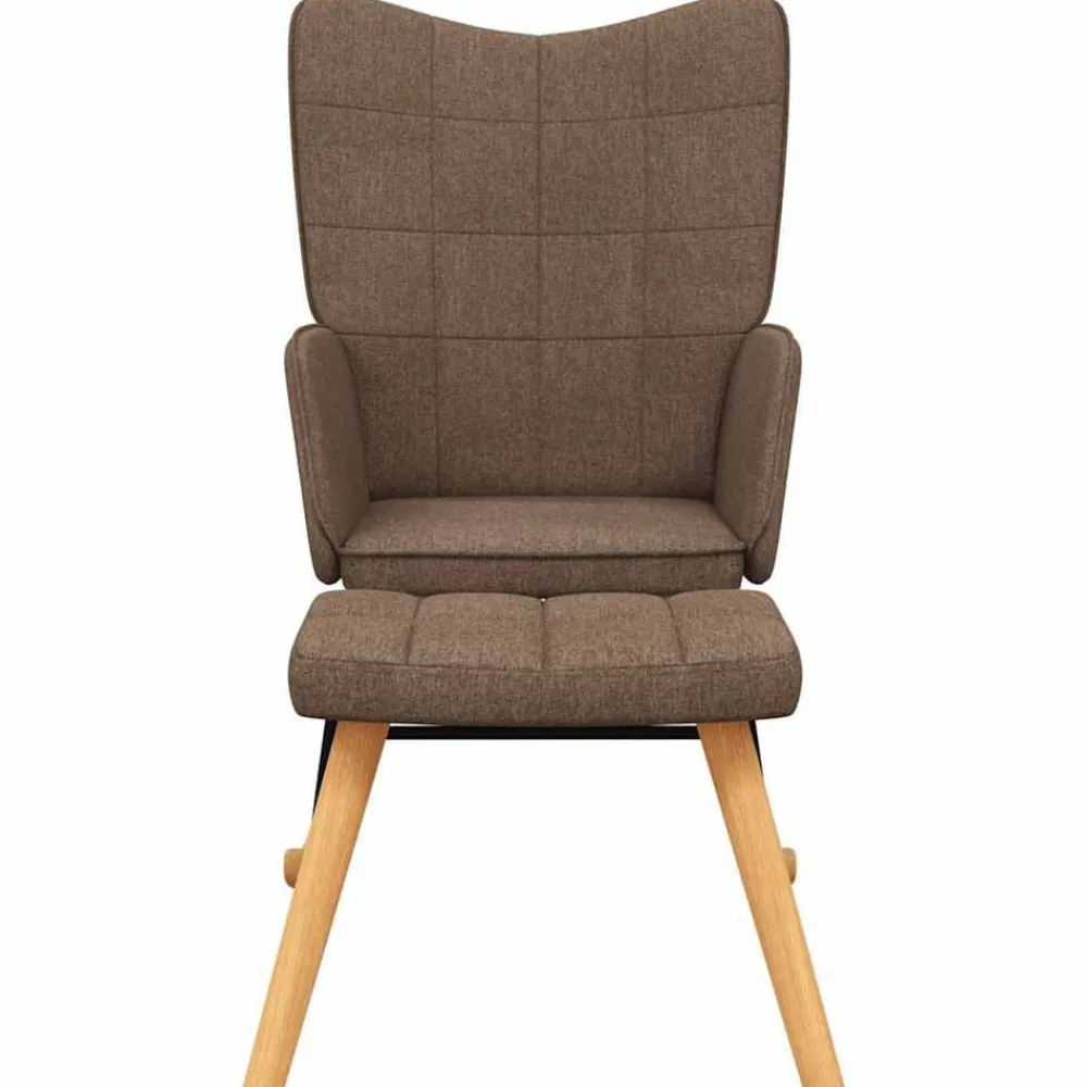 vidaXL Silla mecedora con reposapiés tela marrón Marrón New