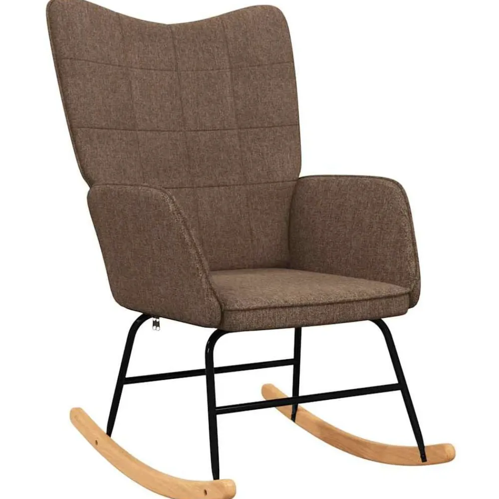 vidaXL Silla mecedora con reposapiés tela marrón Marrón New