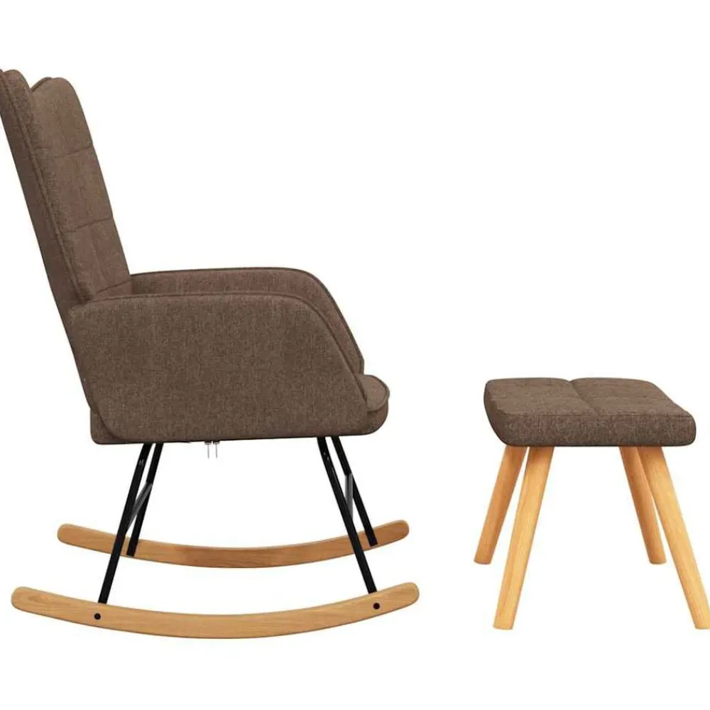 vidaXL Silla mecedora con reposapiés tela marrón Marrón New