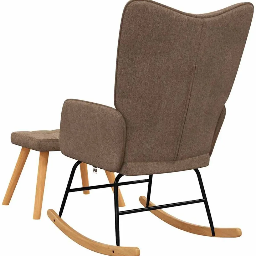 vidaXL Silla mecedora con reposapiés tela marrón Marrón New