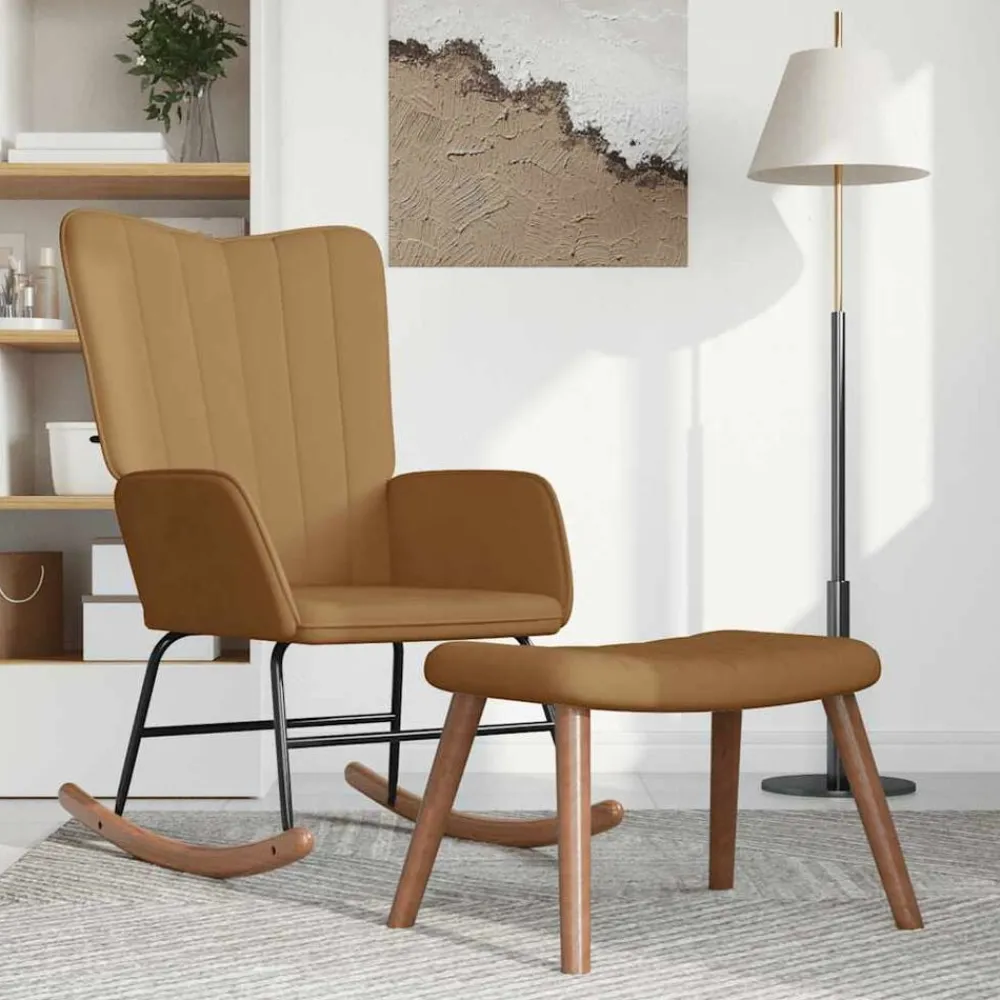 vidaXL Sillas-Silla mecedora con reposapiés terciopelo marrón