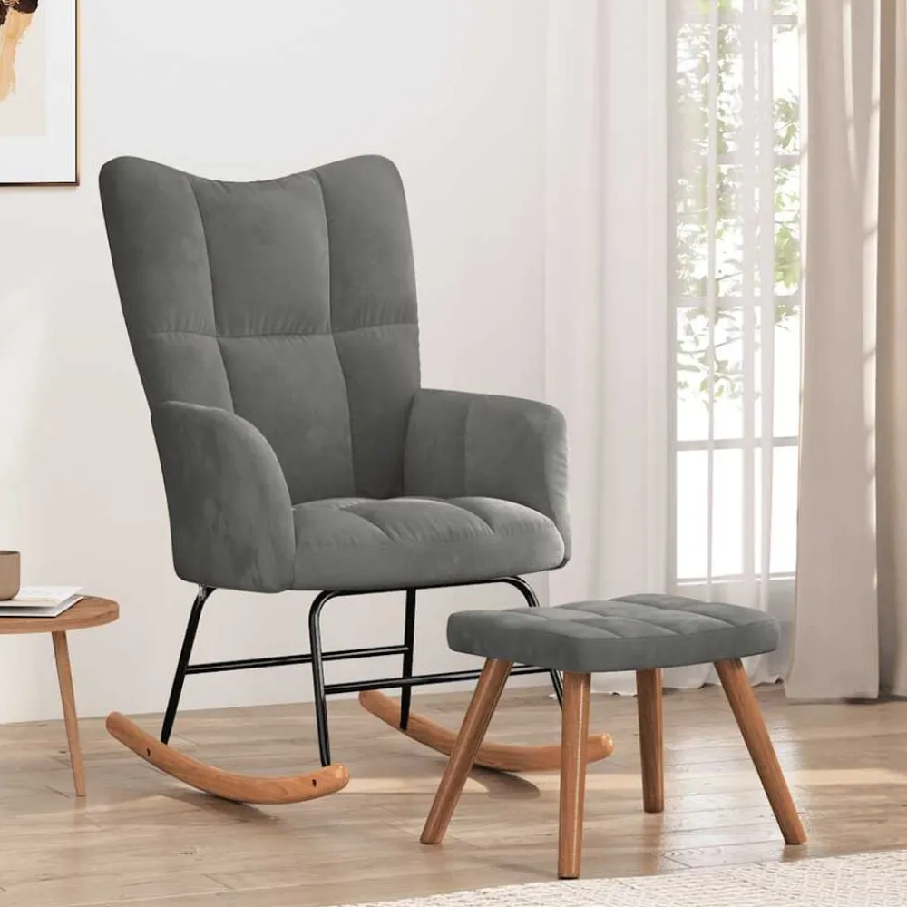 vidaXL Silla mecedora con reposapiés terciopelo Gris oscuro Outlet